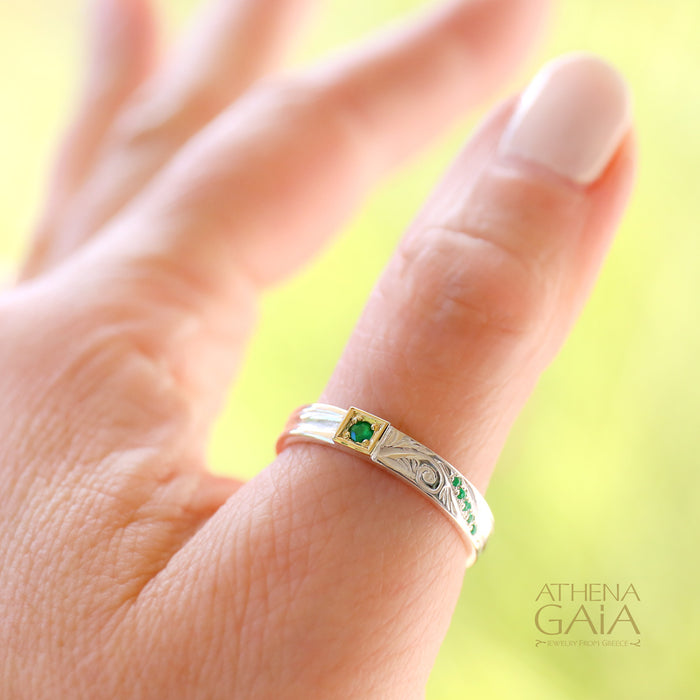 Anthemion Band Ring - 18k Gold & Sterling Silver Ring - Stackable Ring