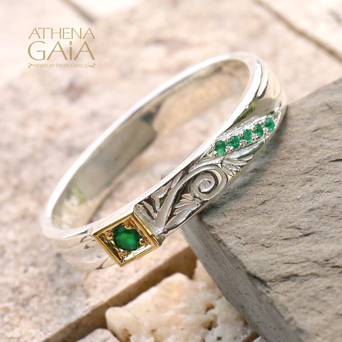 Anthemion Band Ring - 18k Gold & Sterling Silver Ring - Stackable Ring