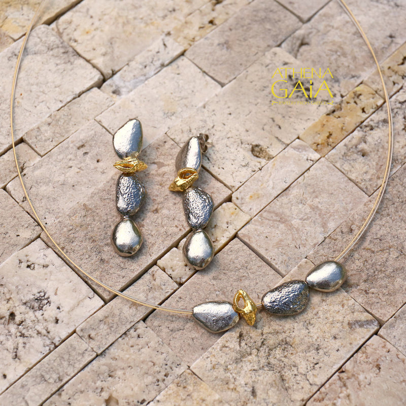 Conch Shell and Pebble Long Post Earrings - Gold Plated & Sterling Silver (In-Stock)