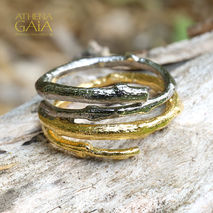 Double Branch Ring - Gold Plated Sterling Silver Ring