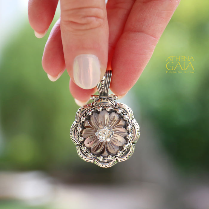 Mother of Pearl Flower Pendant - Sterling Silver Pendant