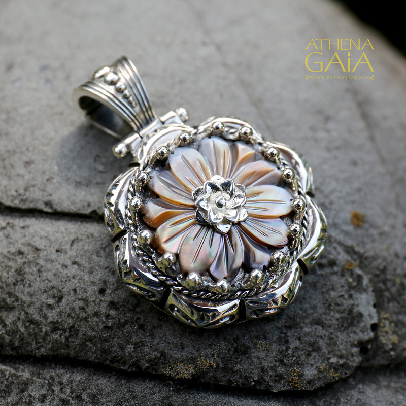 Mother of Pearl Flower Pendant - Sterling Silver Pendant