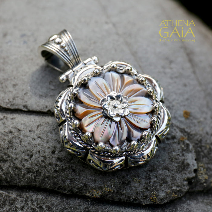Mother of Pearl Flower Pendant - Sterling Silver Pendant