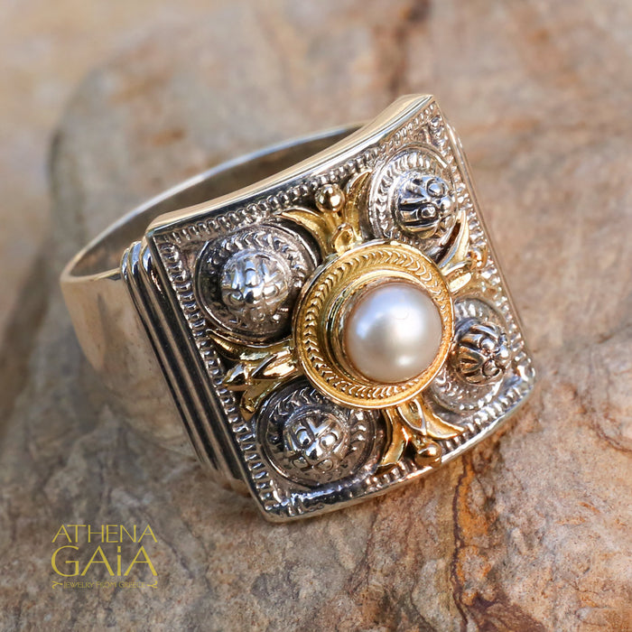 Florentine Ring - 18k Gold & Sterling Silver Ring - Cocktail Ring