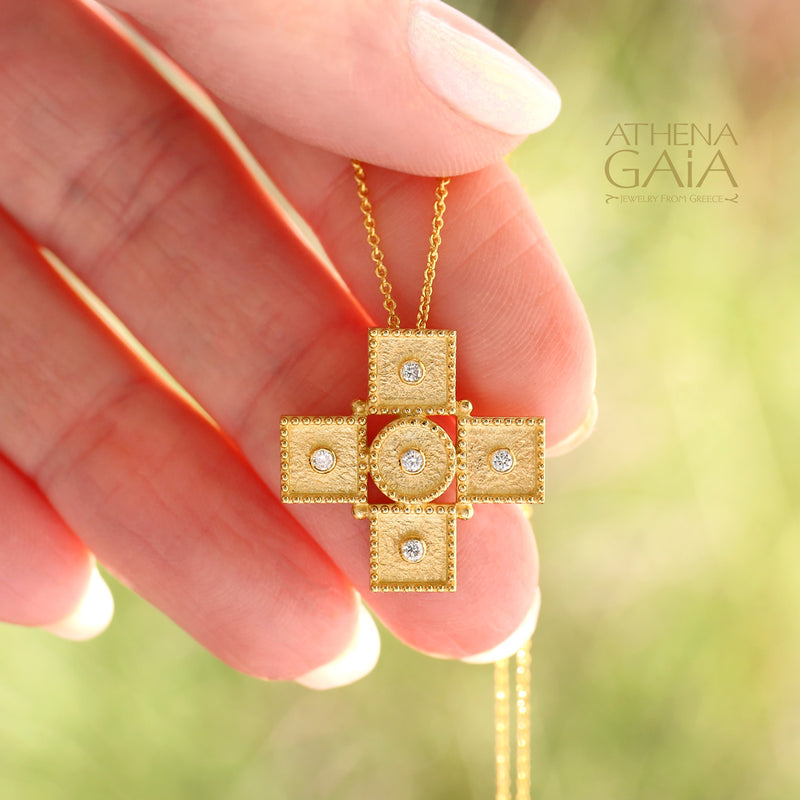 Geometric Squares Cross - 18k Gold - Greek Cross