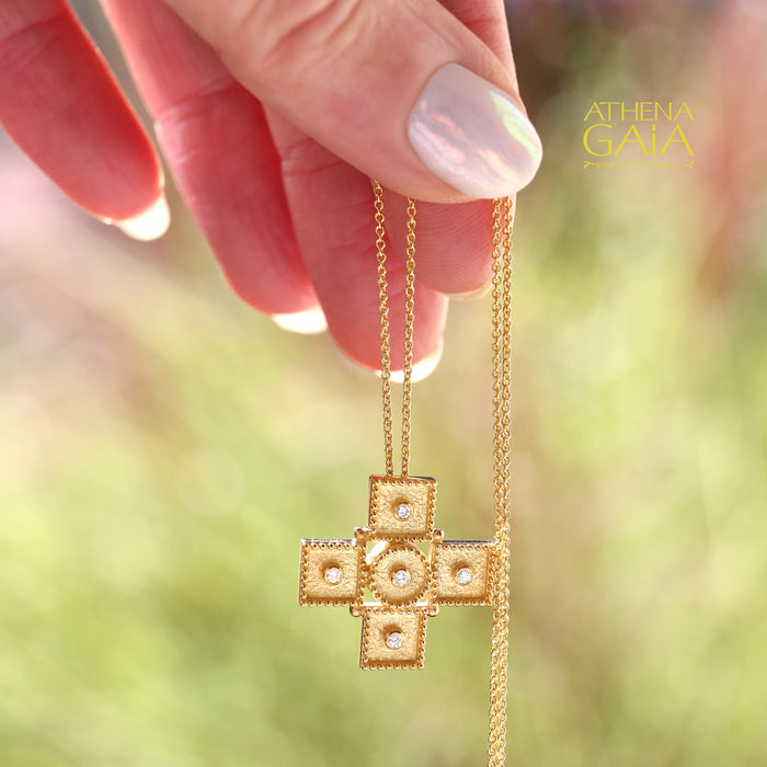 Geometric Squares Cross - 18k Gold - Greek Cross