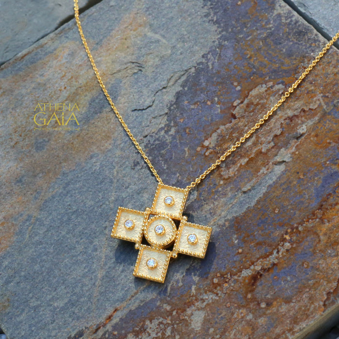 Geometric Squares Cross - 18k Gold - Greek Cross