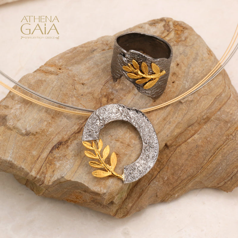 Open Circle Champion Olive Branch Necklace - 14k Gold & Sterling Silver