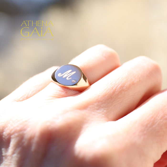 Etched Initial Ring - 14k Gold Ring - Signet Ring