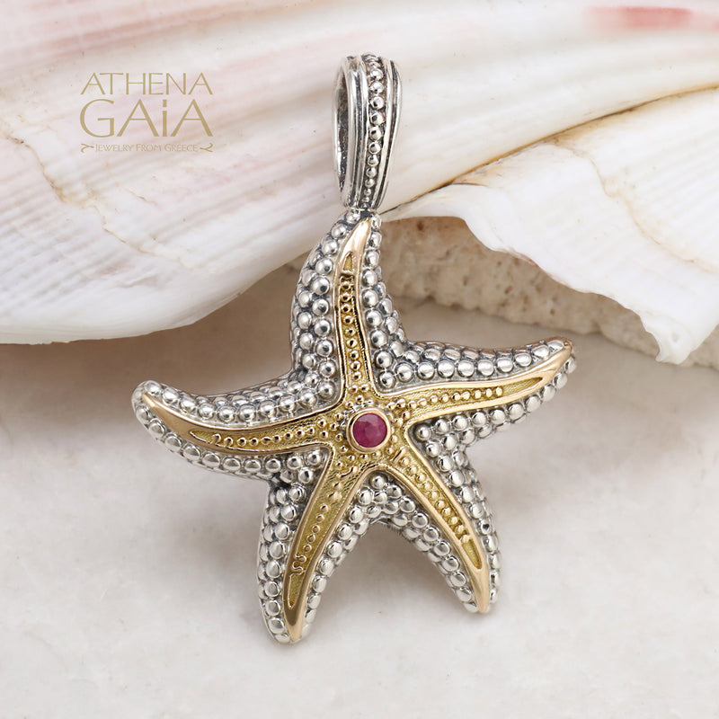 Thalassa Starfish Gemstone Pendant - 18k Gold & Sterling Silver Pendant