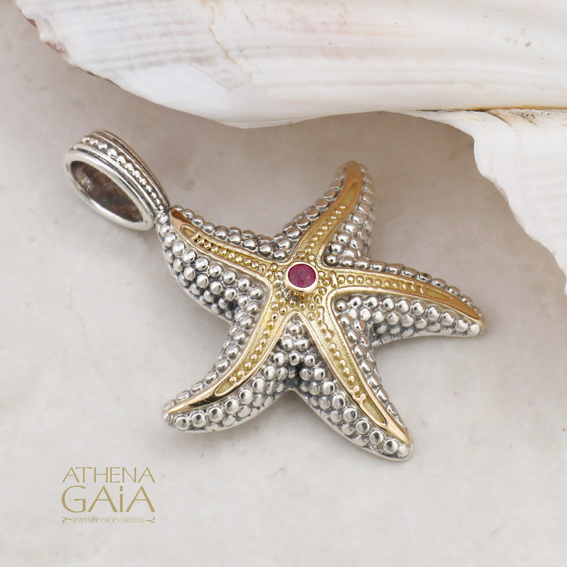 Thalassa Starfish Gemstone Pendant - 18k Gold & Sterling Silver Pendant