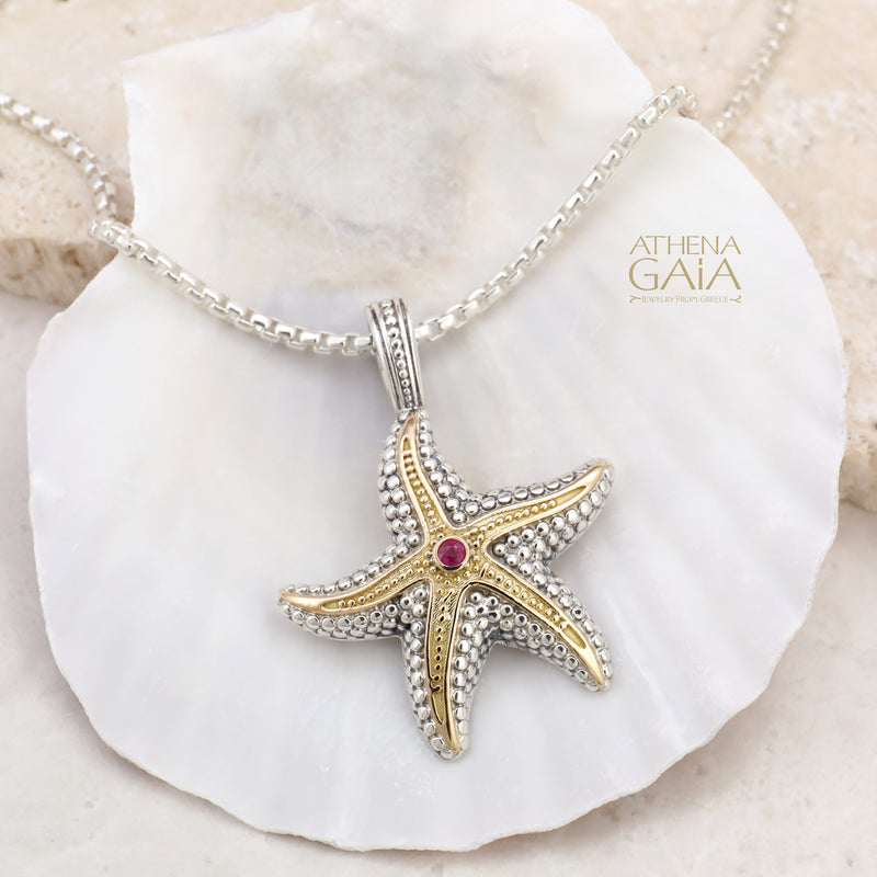 Thalassa Starfish Gemstone Pendant - 18k Gold & Sterling Silver Pendant
