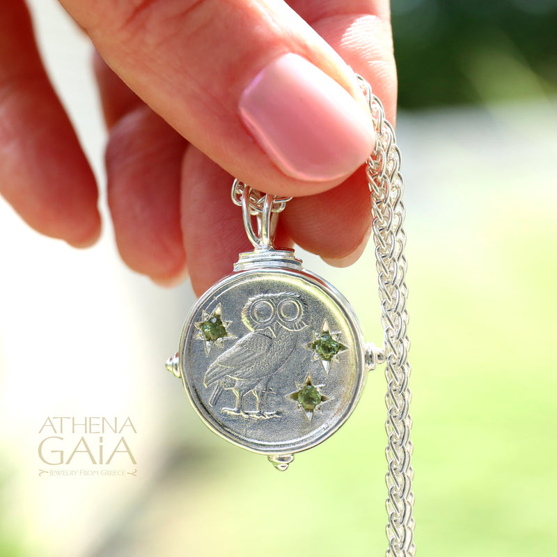 Greek Owl Pendant - Sterling Silver Pendant