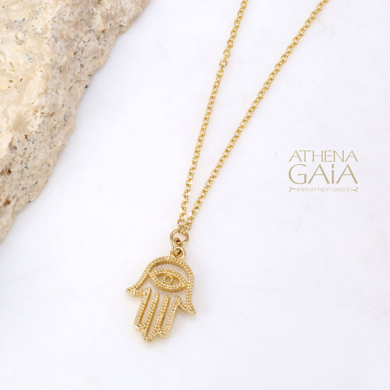 Hamsa Hand Necklace - 14k Gold Necklace