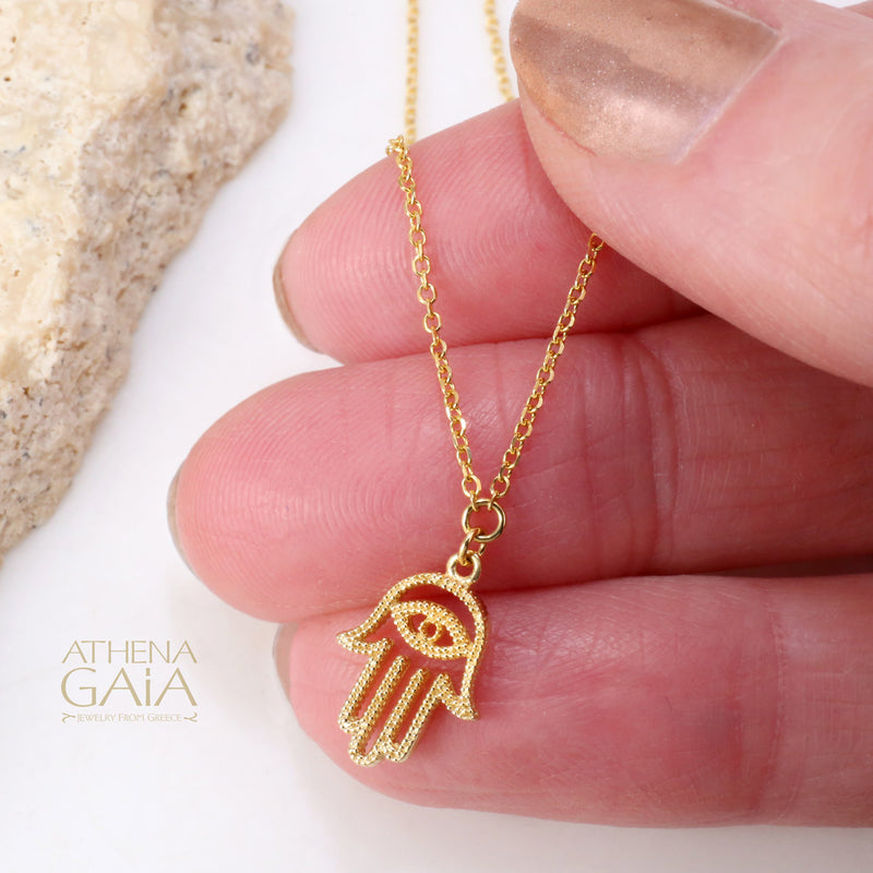 Hamsa Hand Necklace - 14k Gold Necklace