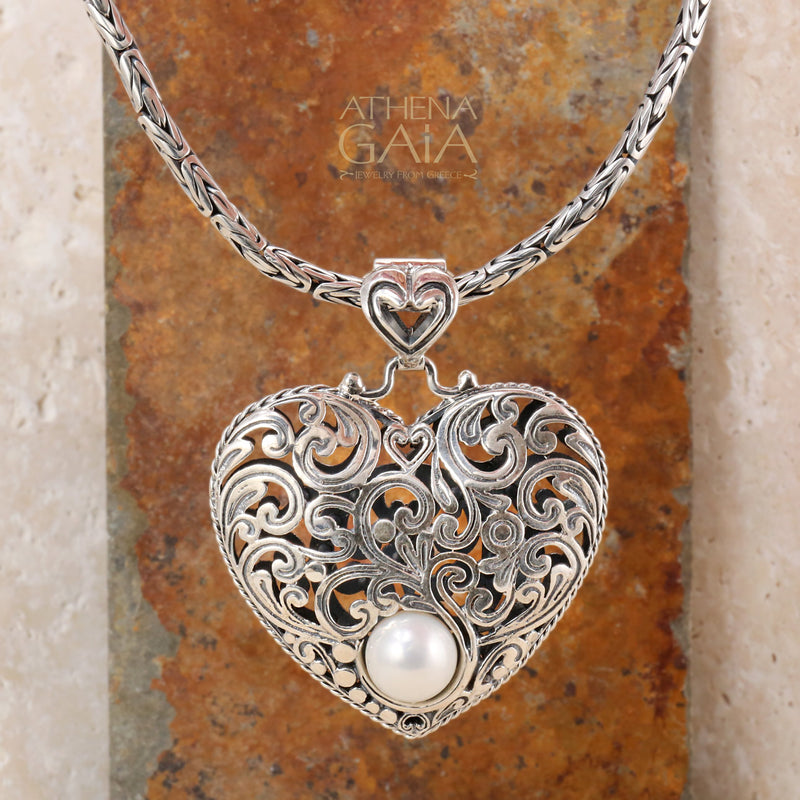 Synergy Pearl Heart Filigree Pendant - Sterling Silver Pendant