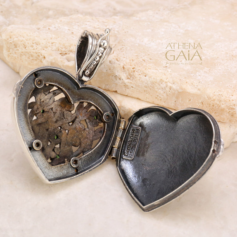Meadow Shadows Heart Locket (Large) - 18k Gold & Sterling Silver Pendant