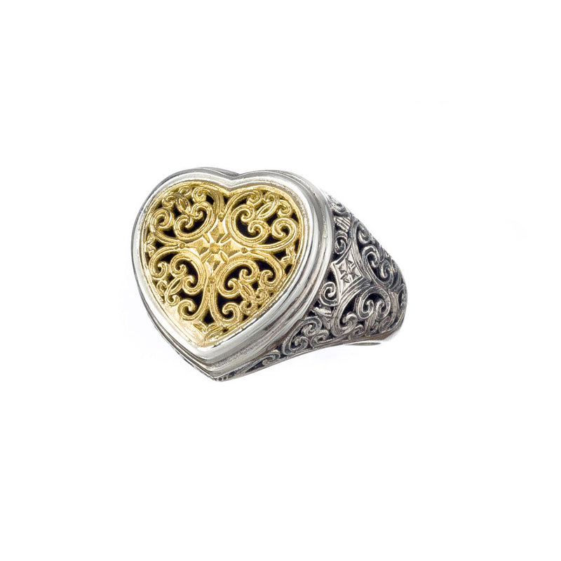 Mediterranean Heart Ring - 18k Gold & Sterling Silver Ring - Club Ring