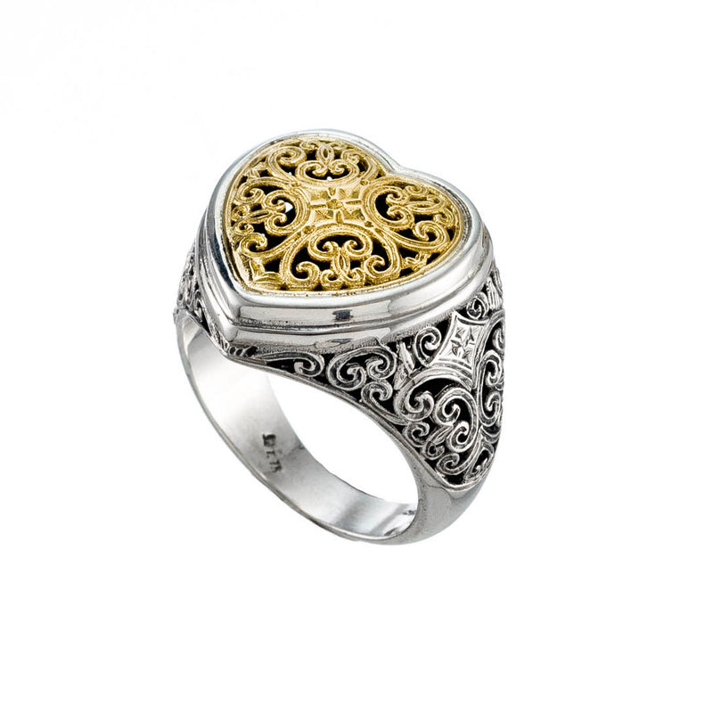 Mediterranean Heart Ring - 18k Gold & Sterling Silver Ring - Club Ring
