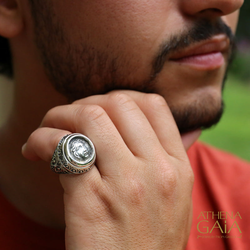 Helios Circle Ring - Sterling Silver Ring - Signet Ring