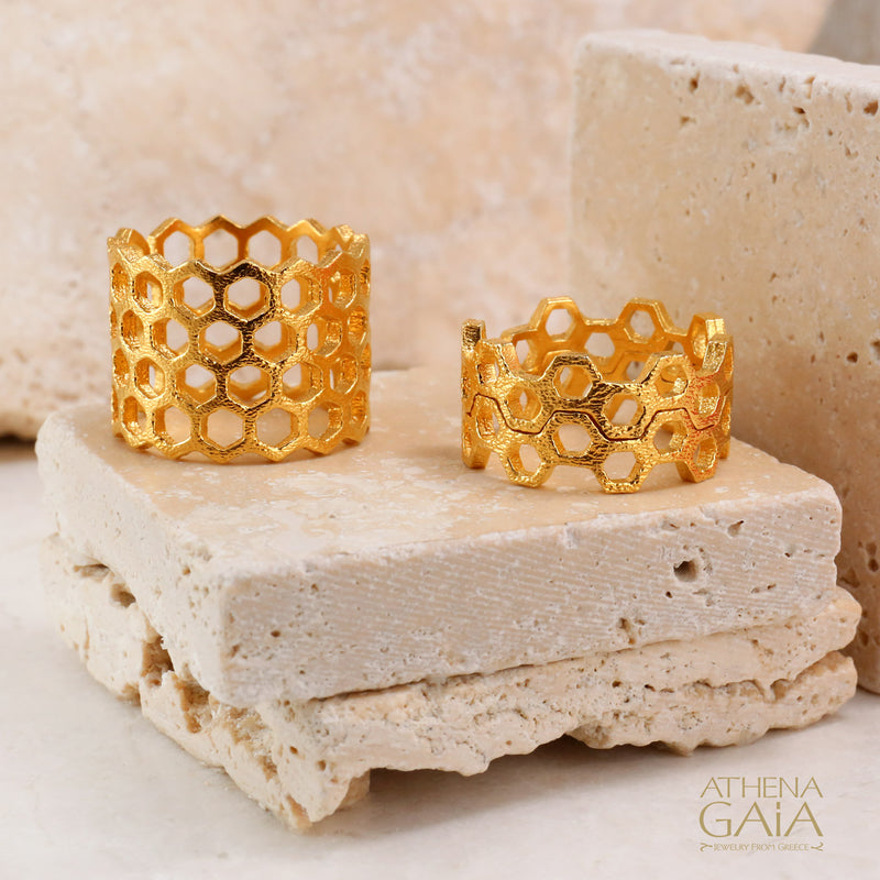 Narrow Honeycomb Open Ring - 14k Gold Ring - Cigar Band Ring