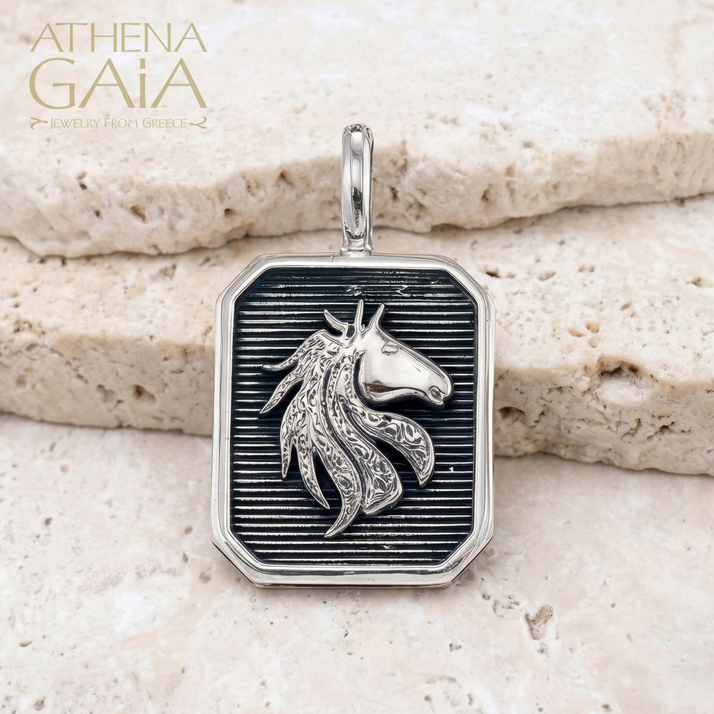Horse Square Pendant - Sterling Silver - Talisman