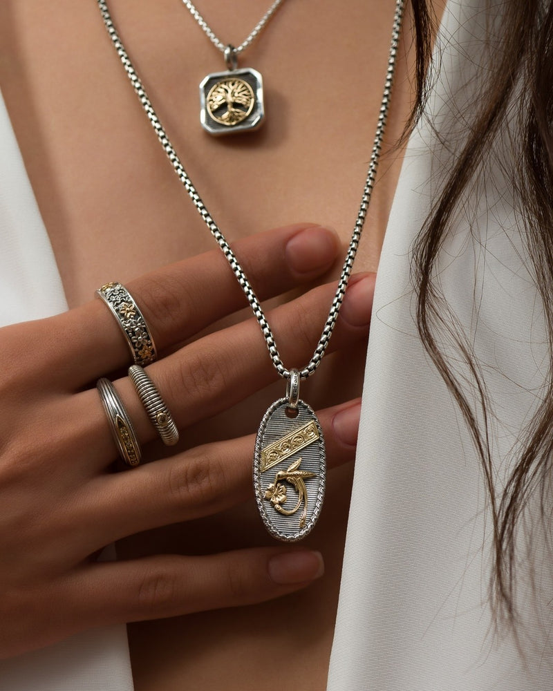 Hummingbird Talisman Pendant - 18k Gold & Sterling Silver Pendant