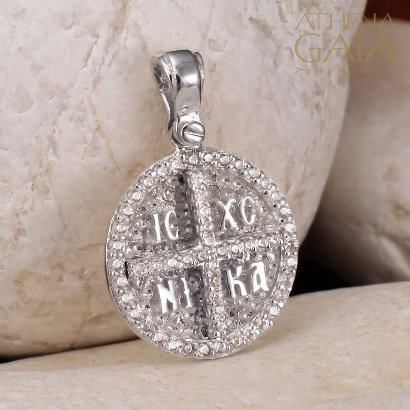 ICXC NIKA Full Stone Circular Cross - Sterling Silver - Coin Konstantinata