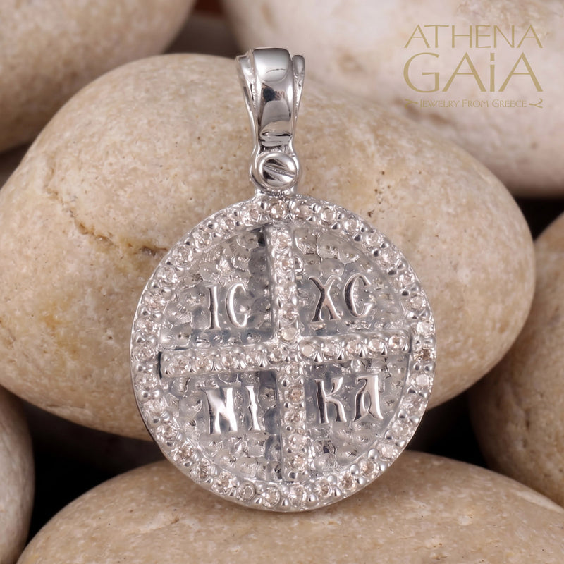 ICXC NIKA Full Stone Circular Cross - Sterling Silver - Coin Konstantinata