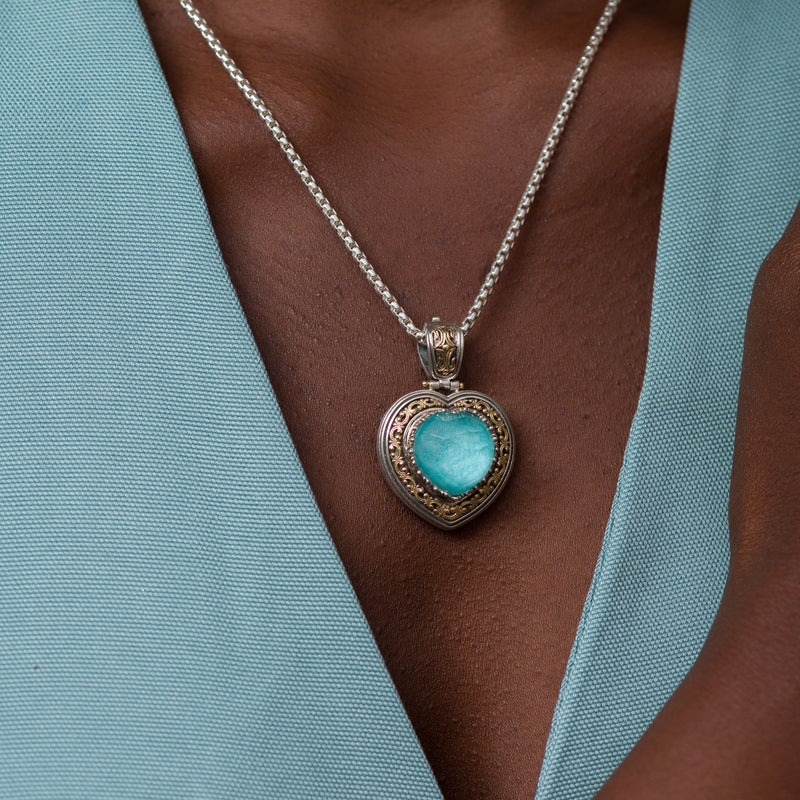 Pop Rocks Synergy Border Heart Pendant - 18k Gold & Sterling Silver Pendant