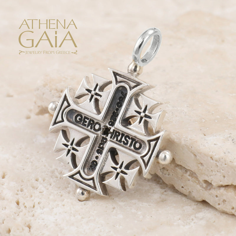 Jerusalem Cross (Medium) - Sterling Silver - Crusader Cross Necklace