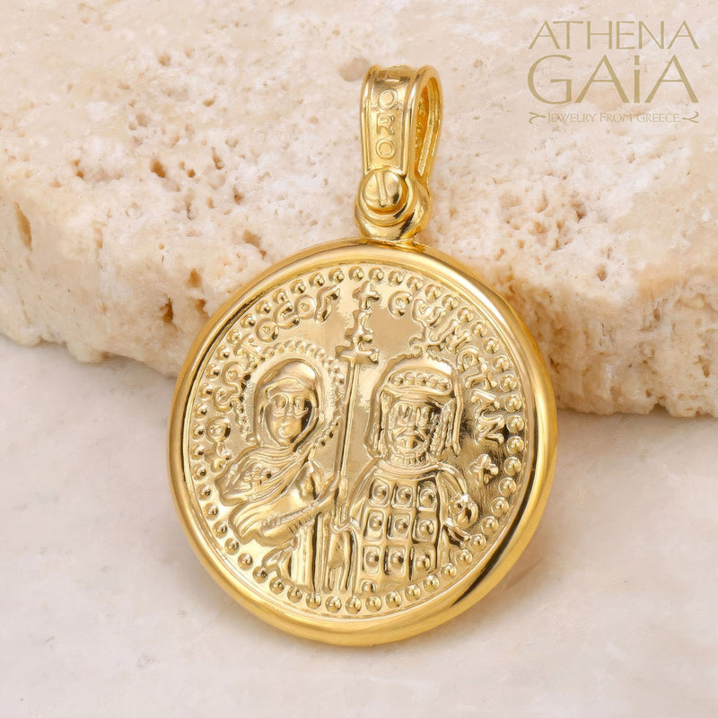 Konstantino and Eleni Cross Pendant - 14k Gold - Coin Konstantinata