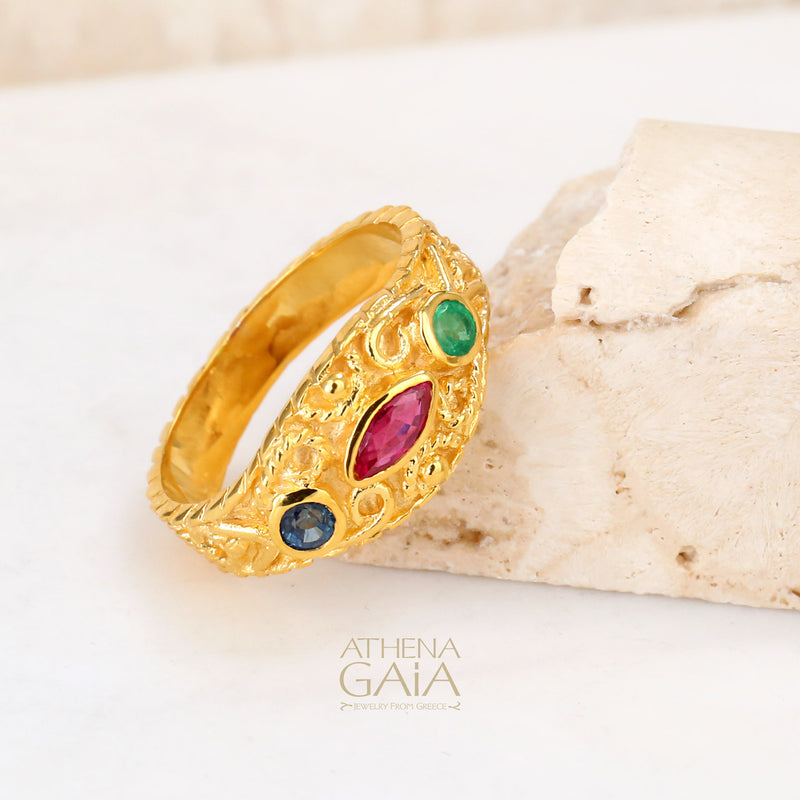 Regal Byzantine Antique Ring - 18k Gold Ring