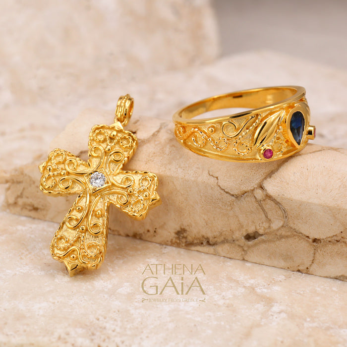 Regal Byzantine Sapphire Band Ring 18k Gold Ring — Athena Gaia