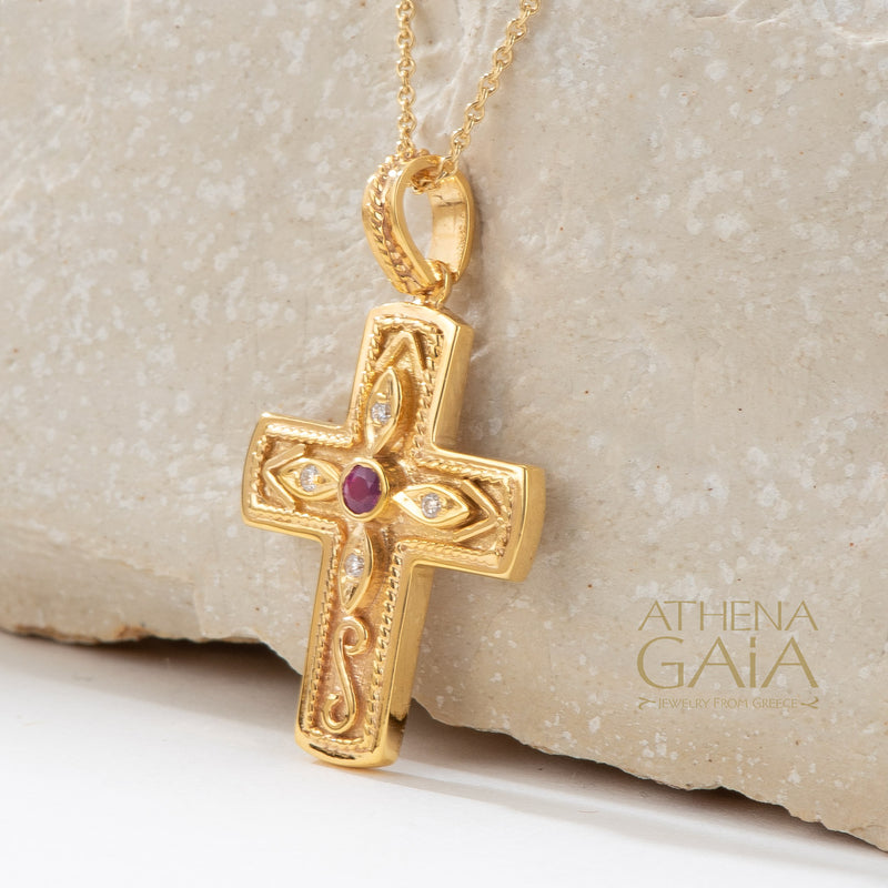 Imperial Diamond Burst Cross - 18k Gold - Byzantine Latin Cross