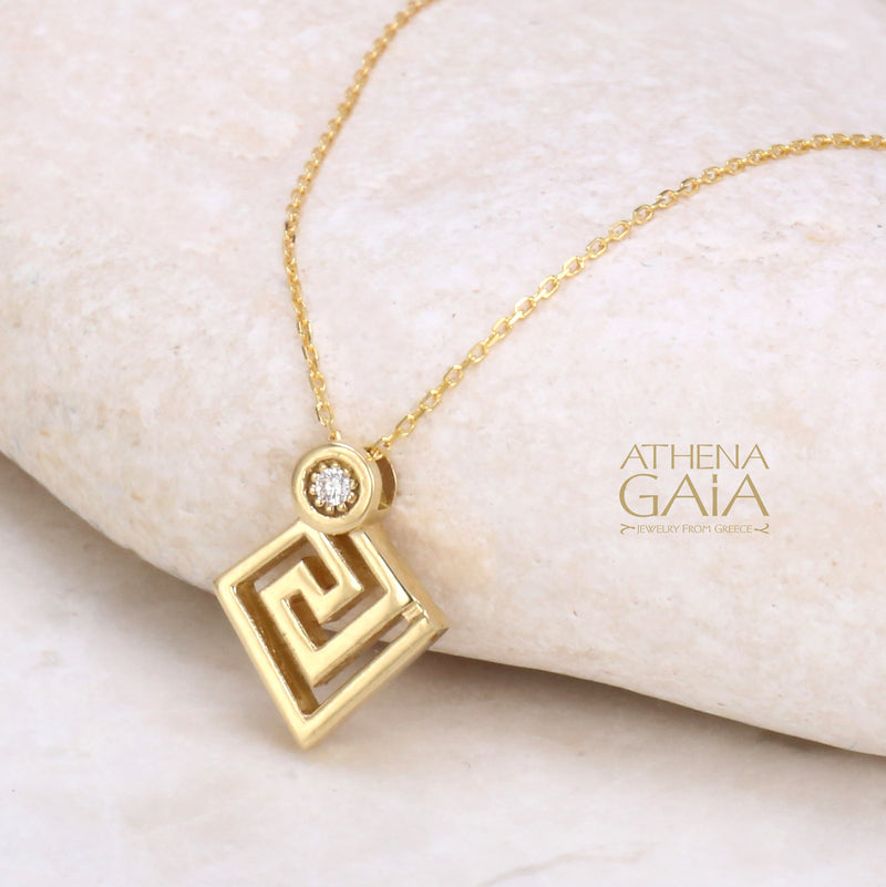 Mythical Diamond Key Pendant Necklace - 18k Gold Necklace