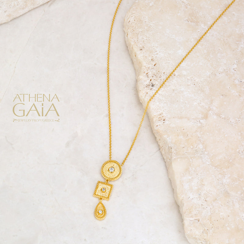 Geometric Circle Square Drop Necklace - 18k Gold Necklace