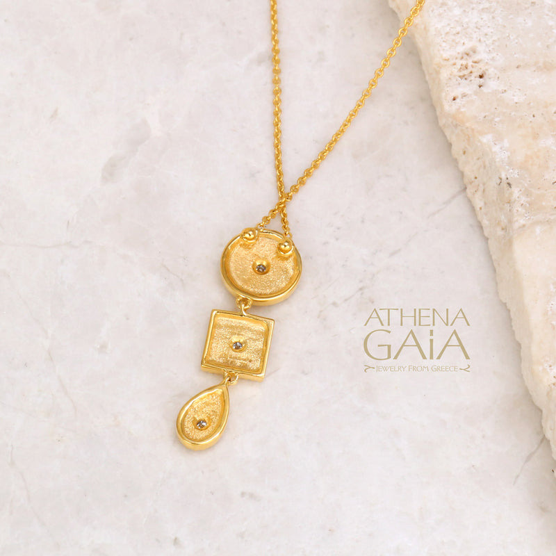 Geometric Circle Square Drop Necklace - 18k Gold Necklace