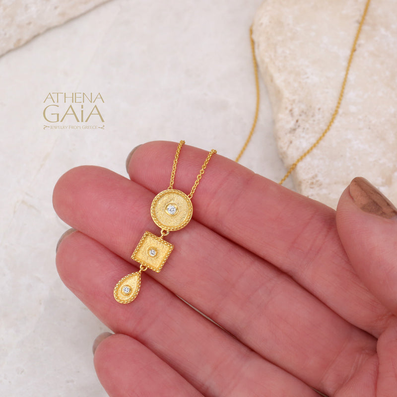 Geometric Circle Square Drop Necklace - 18k Gold Necklace