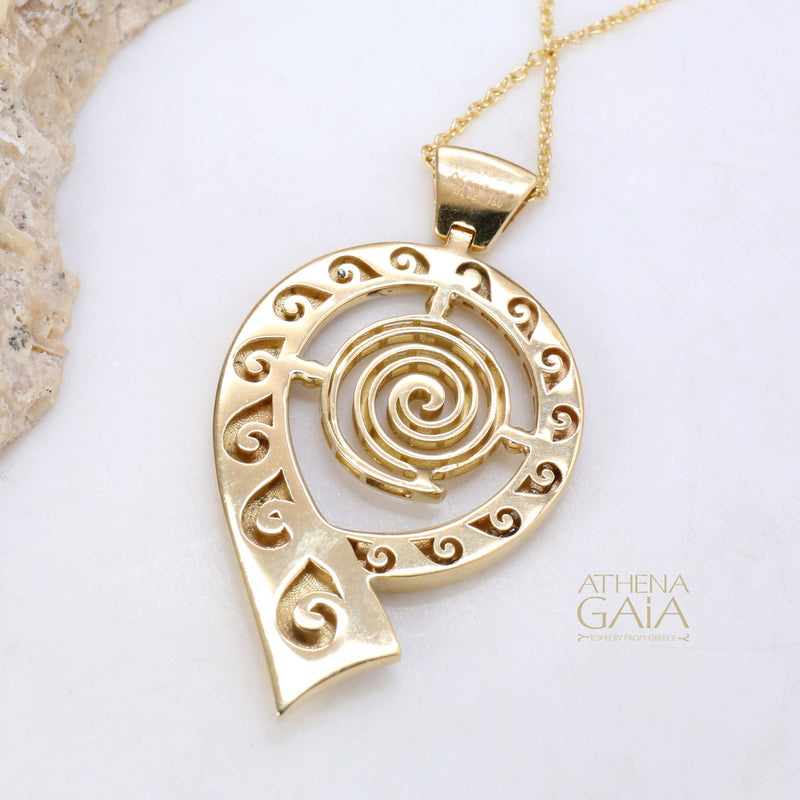 Mythical Spiral Waves Pendant Necklace - 18k Gold Necklace