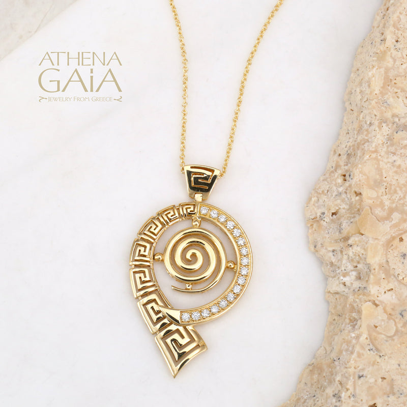 Mythical Spiral Key Pendant Necklace - 18k Gold Necklace