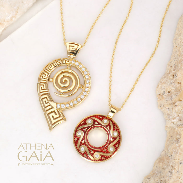Mythical Spiral Key Pendant Necklace with Diamonds