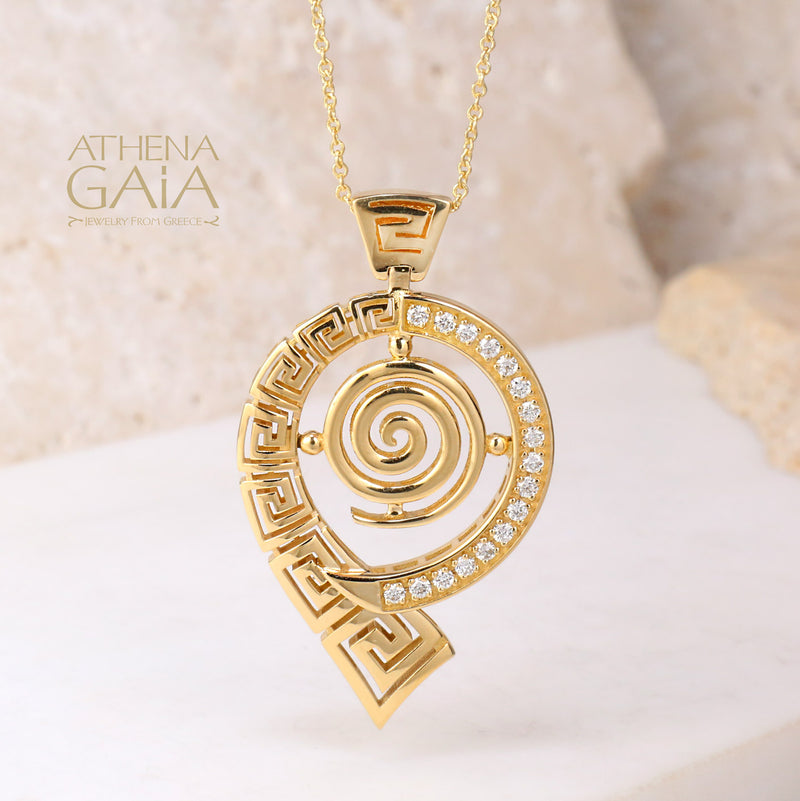 Mythical Spiral Key Pendant Necklace - 18k Gold Necklace
