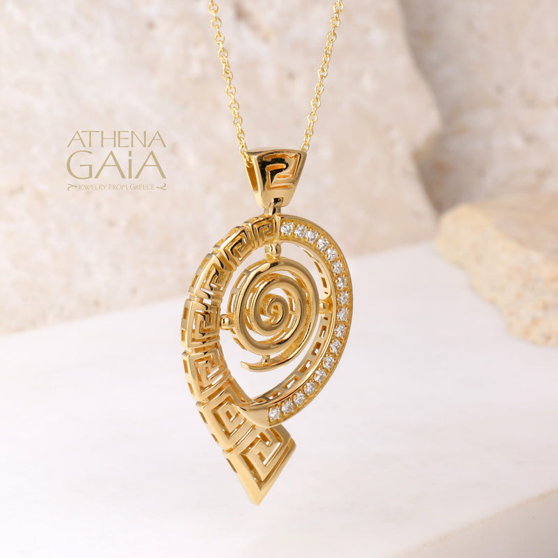 Mythical Spiral Key Pendant Necklace - 18k Gold Necklace