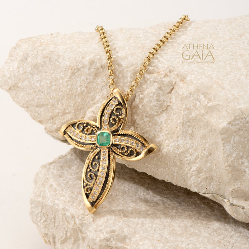 Imperial Niktas Floral Cross - 18k Gold - Latin Cross