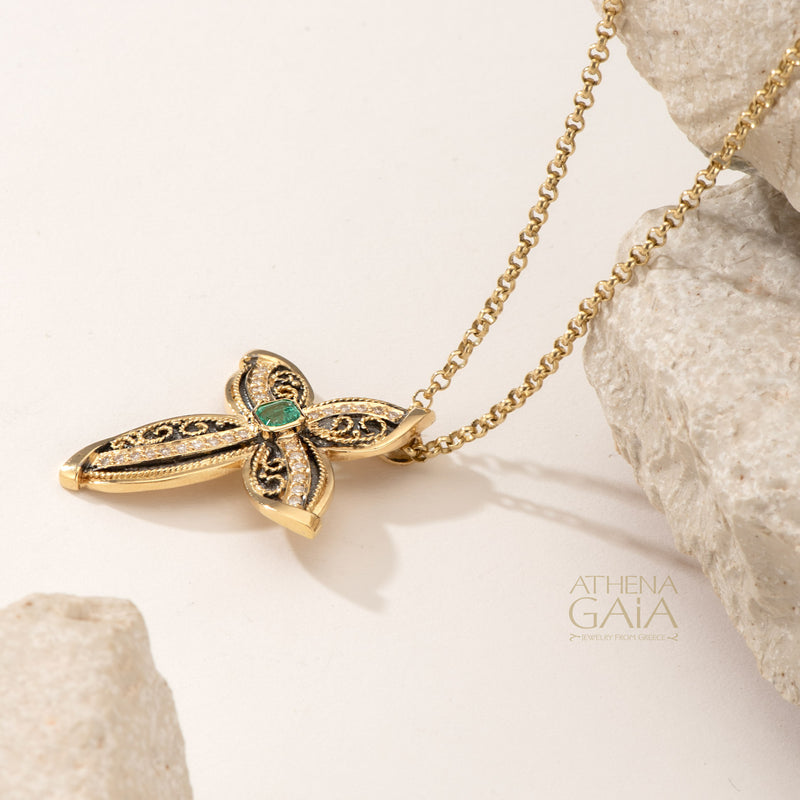 Imperial Niktas Floral Cross - 18k Gold - Latin Cross