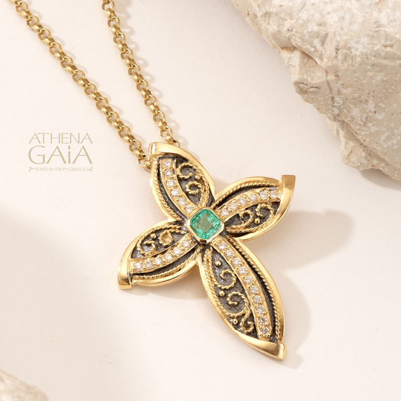 Imperial Niktas Floral Cross - 18k Gold - Latin Cross
