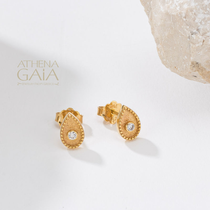 Geometric Diamond Drop Earrings - 18k Gold - Stud Earrings