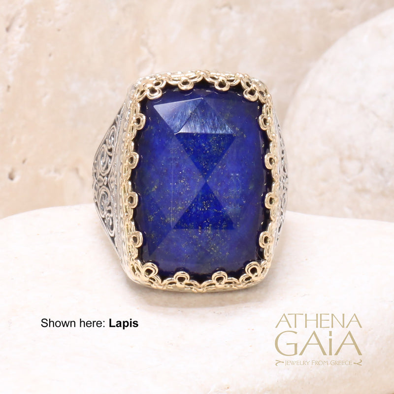 Pop Rocks Orthogonio Crown Ring - 18k Gold & Sterling Silver - Cocktail Ring - Large Stone Ring