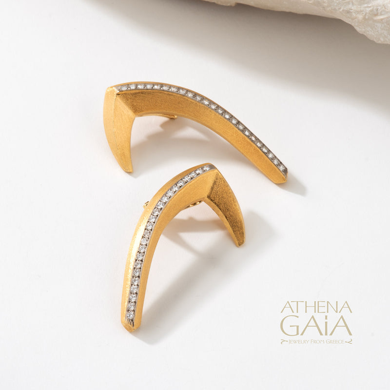 Shadow and Light "Projections" Clip Earrings - 18k Gold Earrings - Post Earrings